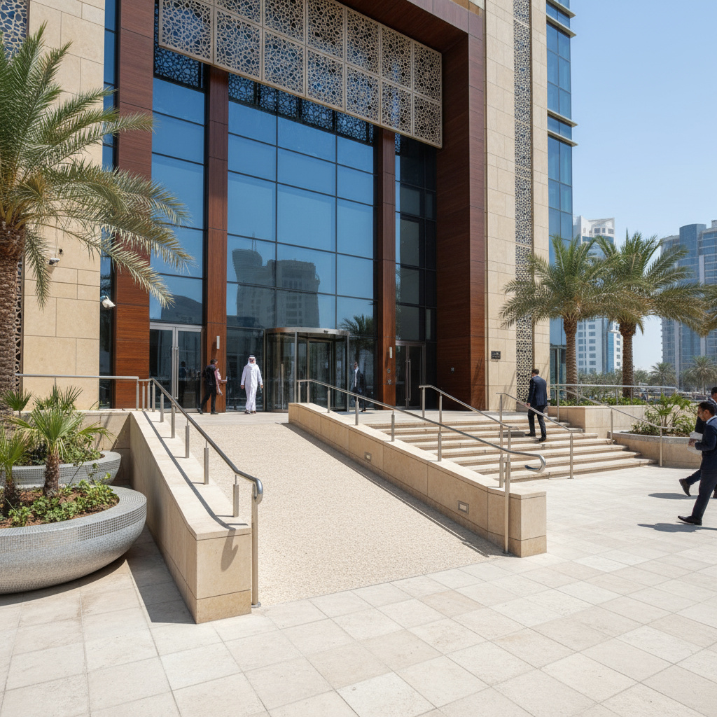 Front entrance of a commercial building in Doha
