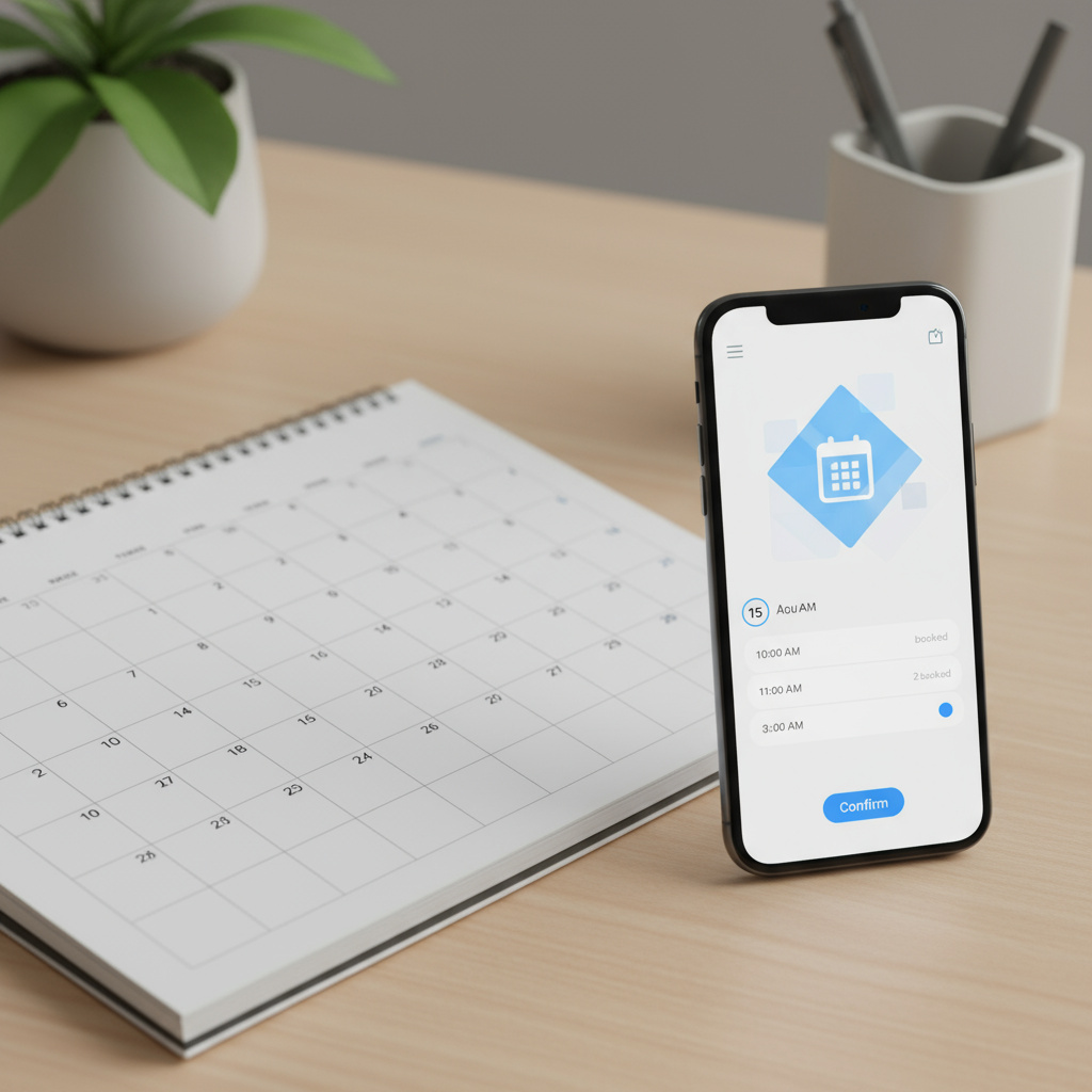 Calendar and smartphone showing an appointment interface