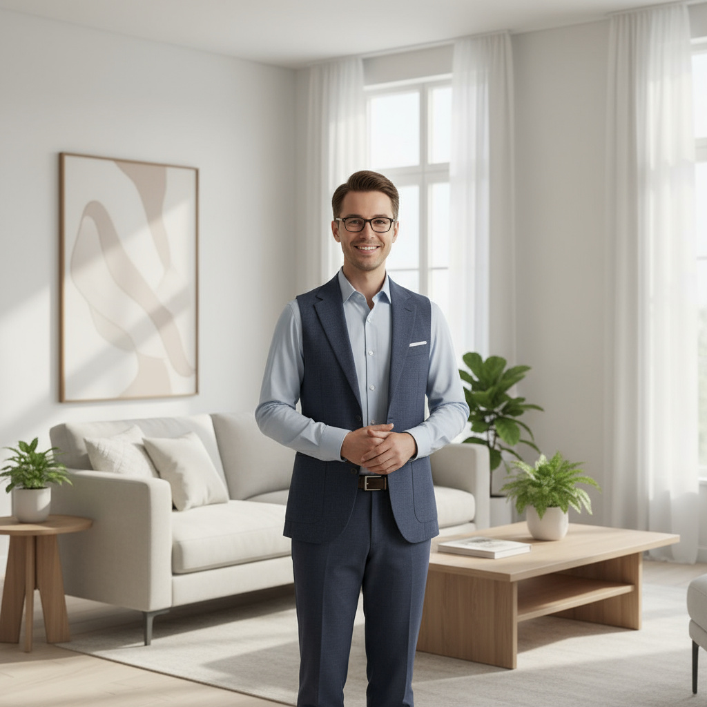 Homeowner in a clean living room, implying satisfaction